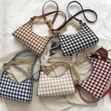 Plaid Pattern Mini PU Leather Shoulder Bag for Women Chain Handbag