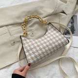 Plaid Pattern Mini PU Leather Shoulder Bag for Women Chain Handbag