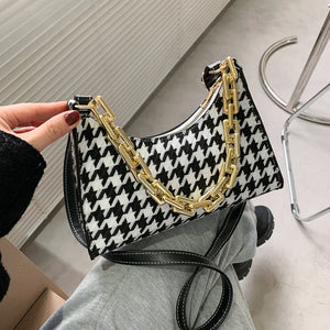 Plaid Pattern Mini PU Leather Shoulder Bag for Women Chain Handbag