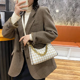 Plaid Pattern Mini PU Leather Shoulder Bag for Women Chain Handbag