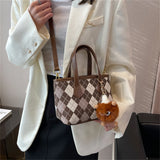 Plaid Shoulder Canvas and PU Leather Bags for Women