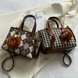 Plaid Shoulder Canvas and PU Leather Bags for Women