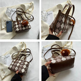 Plaid Shoulder Canvas and PU Leather Bags for Women