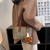 Plaid Shoulder Canvas and PU Leather Bags for Women
