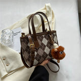 Plaid Shoulder Canvas and PU Leather Bags for Women