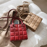 Plaid Square Women Handbag Pu Leather Shoulder Bag Retro Large Capacity