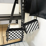 Plaid Striped Box Bag Pu Women Handbag Shoulder Bag Crossbody Bag