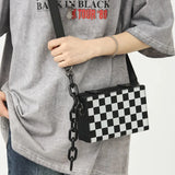 Plaid Striped Box Bag Pu Women Handbag Shoulder Bag Crossbody Bag