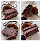 Plaid Women Shoulder Bag with Winter Hairy Handle