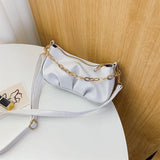 Pleated Crossbody Bag Women PU Leather Shoulder Messenger Chain Clutches Totes