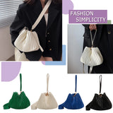 Pleated Crossbody Handbags PU Leather Women Solid Bucket Shoulder Bags