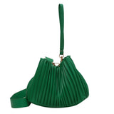Pleated Crossbody Handbags PU Leather Women Solid Bucket Shoulder Bags