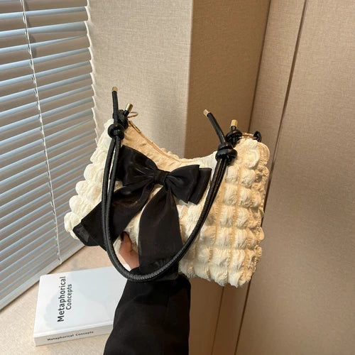 Plaid Women Crossbody Bag Bow Handbags Soft Shoulder