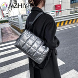 Pleated Quilted Cotton Padded Grid Crossbody Bag