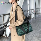 Pleated Quilted Cotton Padded Grid Crossbody Bag