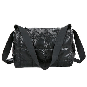 Pleated Quilted Cotton Padded Grid Crossbody Bag