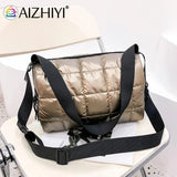 Pleated Quilted Cotton Padded Grid Crossbody Bag