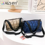 Pleated Quilted Cotton Padded Grid Crossbody Bag