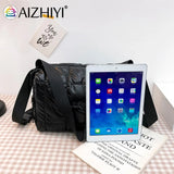 Pleated Quilted Cotton Padded Grid Crossbody Bag