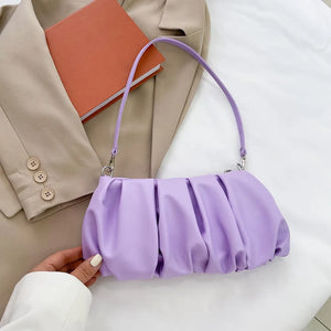 Pleated Shoulder Handbag Women Solid PU Underarm Cloud Bags For Women