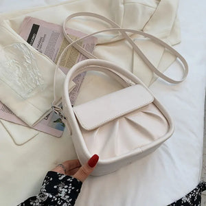 Pleated Small Handbags For Women High Pu Leather Shoulder Bag Solid Female Cross