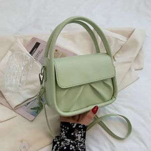 Pleated Small Handbags For Women High Pu Leather Shoulder Bag Solid Female Cross