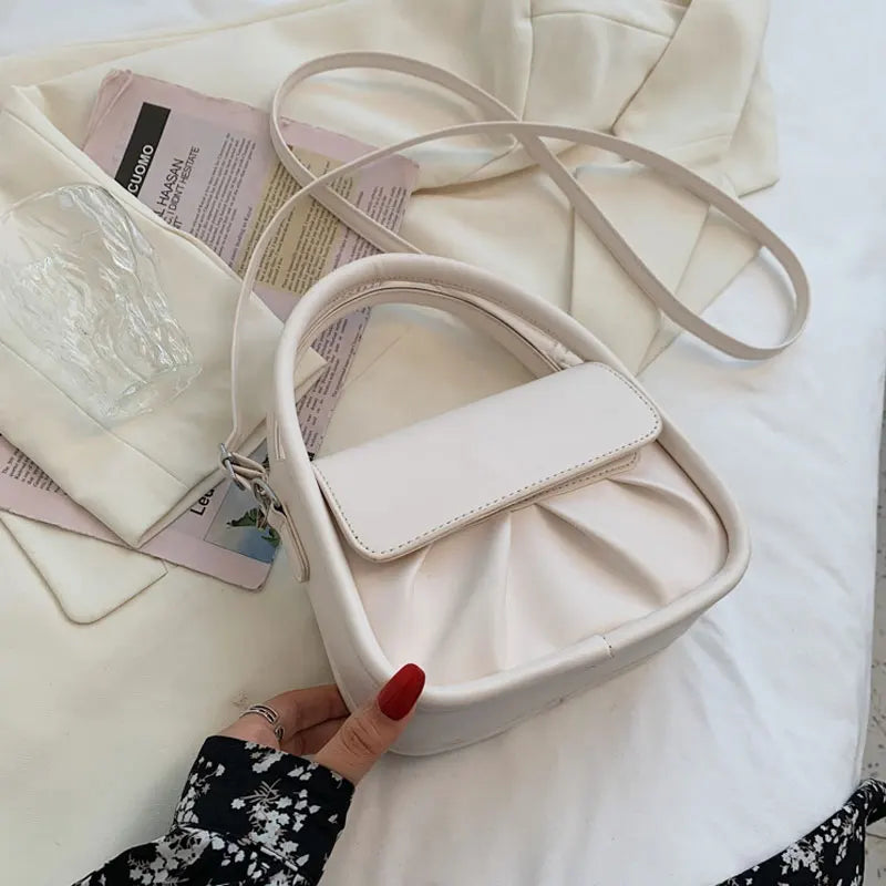Pleated Small Handbags For Women High Pu Leather Shoulder Bag Solid Female Cross