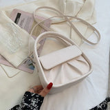 Pleated Small Handbags For Women High Pu Leather Shoulder Bag Solid Female Cross