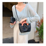 Pleated Mini Tote Shoulder Bag Soft PU Leather Clutch Purse Handbags