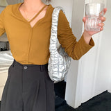 Plaid Shoulder Bag Winter Down Ladies Underarm Bags Small Clutch Purse Handbags