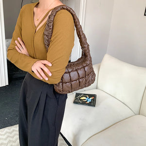 Plaid Shoulder Bag Winter Down Ladies Underarm Bags Small Clutch Purse Handbags