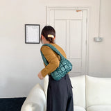 Plaid Shoulder Bag Winter Down Ladies Underarm Bags Small Clutch Purse Handbags