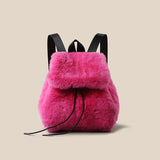 Winter Rose Red Plush Backpack for Women