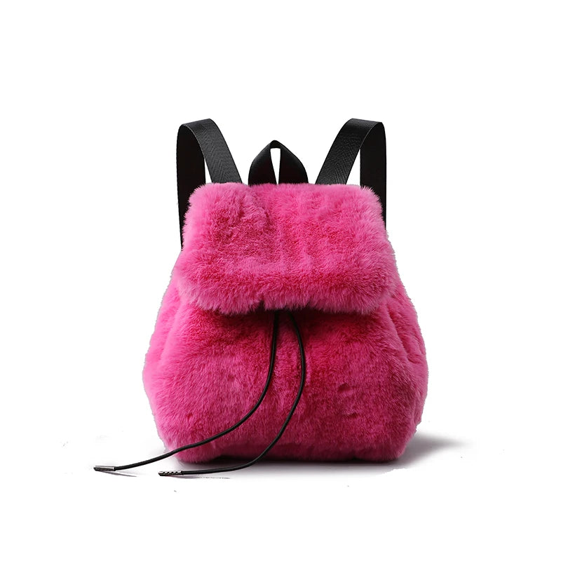 Winter Rose Red Plush Backpack for Women