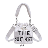 Plush Bucket Bag Letters Women Handbags Faux Fur Shoulder Crossbody Bags