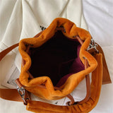 Plush Bucket Bag Letters Women Handbags Faux Fur Shoulder Crossbody Bags
