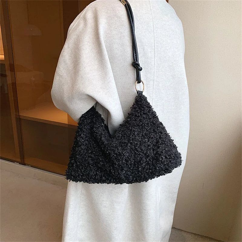 Winter Plush Crossbody Handbag Vegan Fur Small Shoulder Bag
