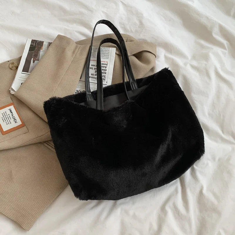 Plush Handbag Casual Lady Shoulder Bag Large Capacity Shopping Bag