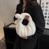 Women Western Style Plush Handbag Underarm Bag Tote Bag