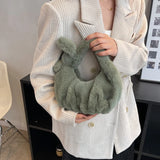 Women Western Style Plush Handbag Underarm Bag Tote Bag