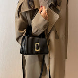 Striped Pu Leather Crossbody Bag Plush Handle Shoulder Bag Women Handbag