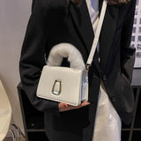 Striped Pu Leather Crossbody Bag Plush Handle Shoulder Bag Women Handbag