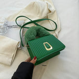 Striped Pu Leather Crossbody Bag Plush Handle Shoulder Bag Women Handbag