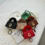 Striped Pu Leather Crossbody Bag Plush Handle Shoulder Bag Women Handbag