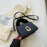 Striped Pu Leather Crossbody Bag Plush Handle Shoulder Bag Women Handbag