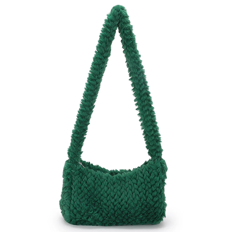Plush Hobos Handbags Solid Zipper Shoulder Underarm Bag for Women