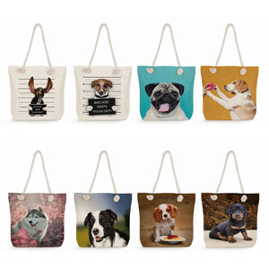 Dog Print Shopping Bag Animal Graphic Women Shoulder Bags Eco Reusable