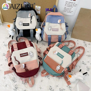 Preppy Style Women Cartoon Printing Contrast Backpack