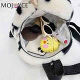Flowers Printing Plush Backpack Casual Ladies Small Knapsack