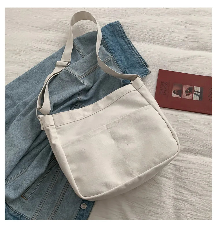 Preppy Style Women Hasp Canvas Shoulder Bag Casual Soft Zipper